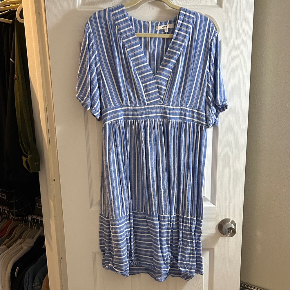 Elegant Blue Striped Midi Dress